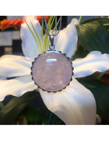 Pendentif Rond Quartz rose & Argent 925 En savoir plus