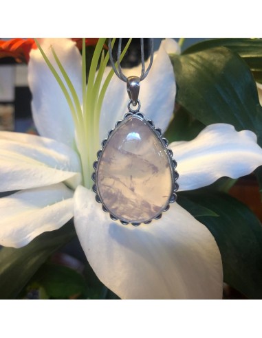 Pendentif Goutte Quartz rose & Argent 925 Amélioration de cerveau avec