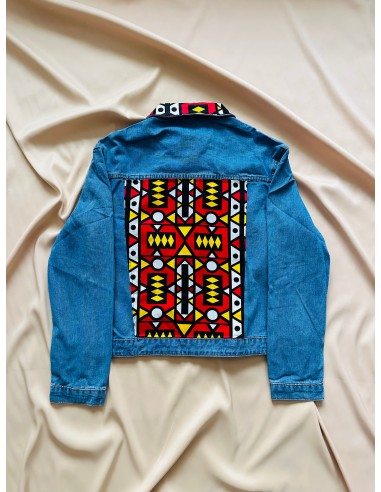 Veste en jean Customiser en Wax - Wax art rouge ouvre sa boutique